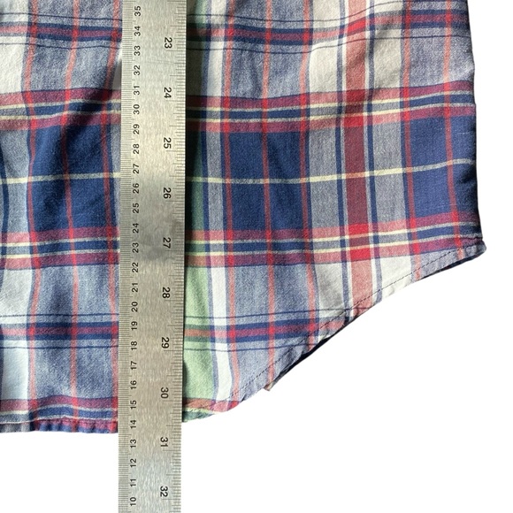 Eddie Bauer, Sleeveless Button Up Large Green Blue Plaid 90s Vintage - Picture 7 of 8